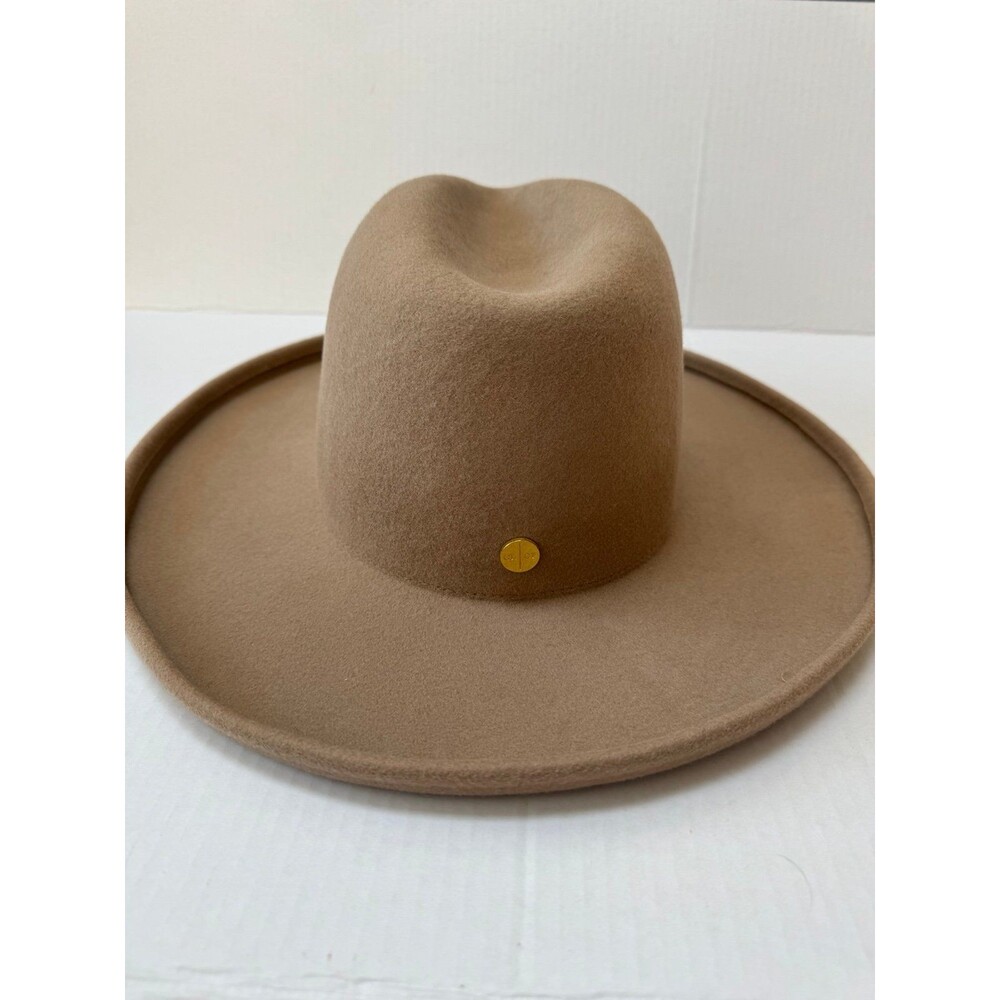 Gigi Pip Cara Loren Pencil Wide Brim Hat Tan 100% Australian Wool Size 59